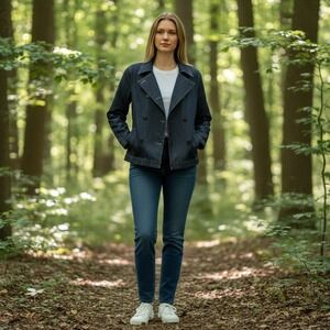 The Limited Womens Denim Peacoat Jacket Dark Wash Indigo Double Breasted M
